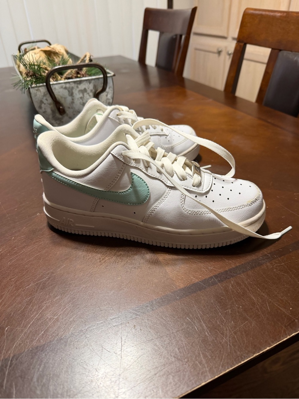 Nike White Low-Top Sneakers with Mint Green Swoosh